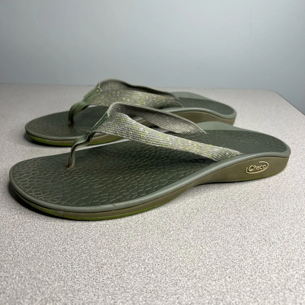 CHACO Gray Green Thongs Slides Sandals Flats Casual Shoes sz 13